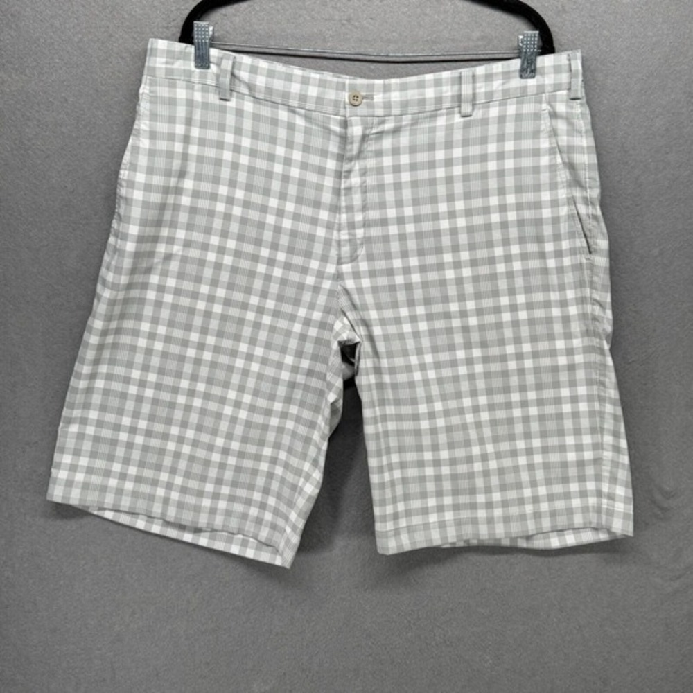 Nike Golf Mens Shorts Size 38 Gray White UV Chino Core Performance Gingham Plaid